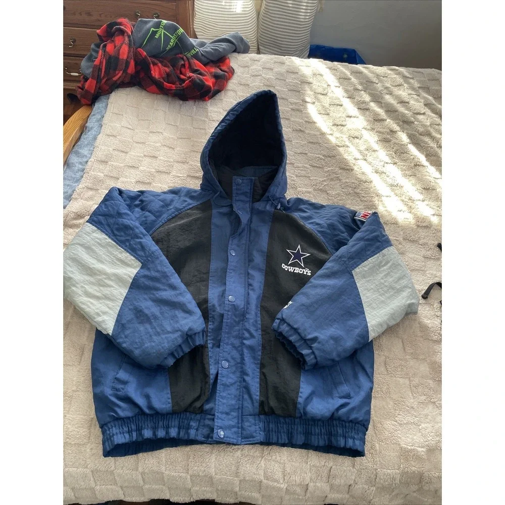 Vintage Starter Dallas Cowboys Hooded Puffer Jacket NFL Pro Line Zip Size‎ XL